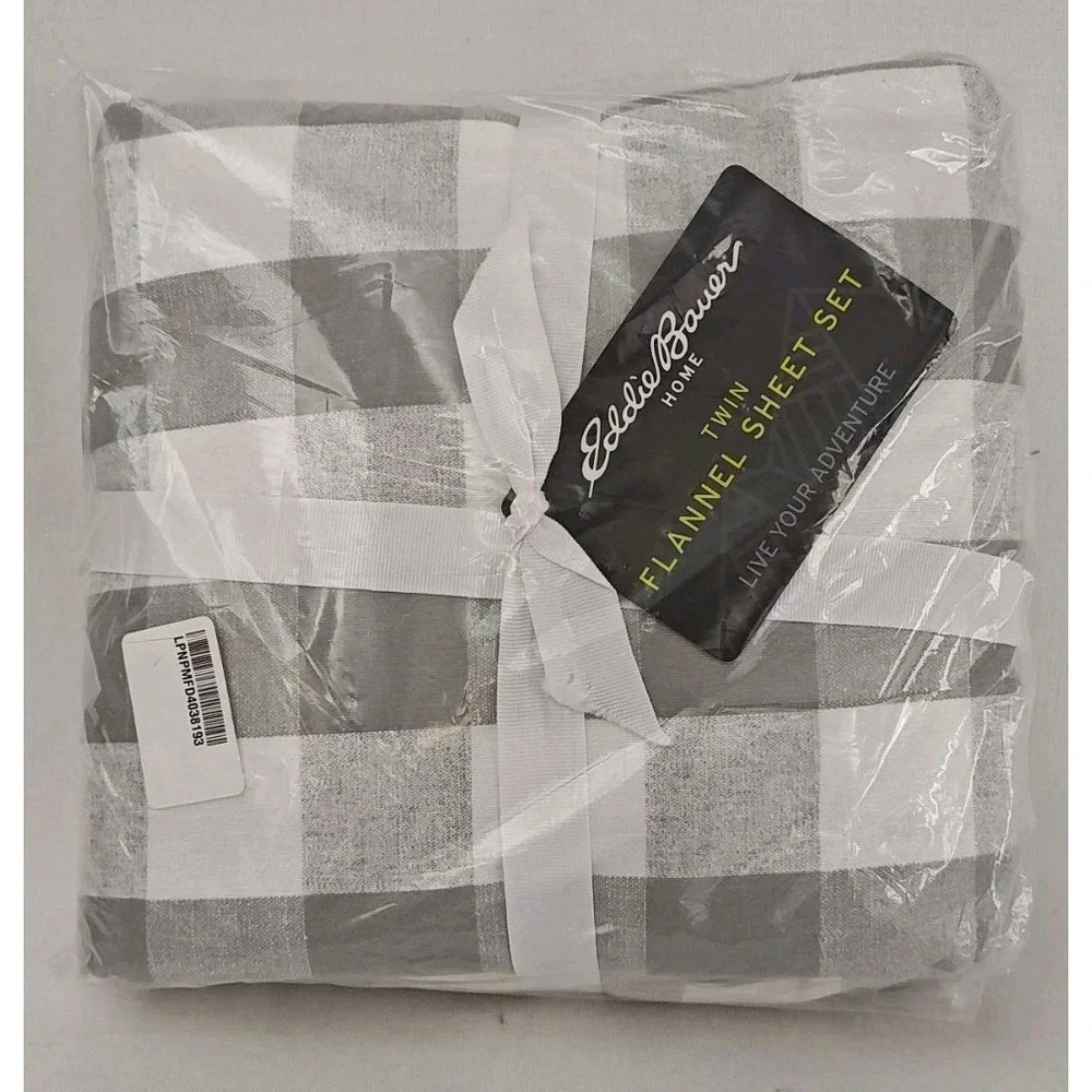 Eddie Bauer Home Twin Flannel‎ Sheets New In Package Gray White NWT